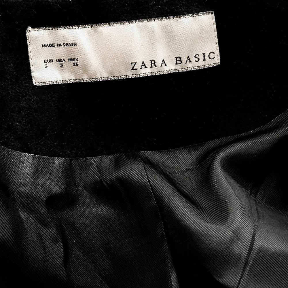 Zara Basic Wool Button Up Collared Black Topcoat - image 5